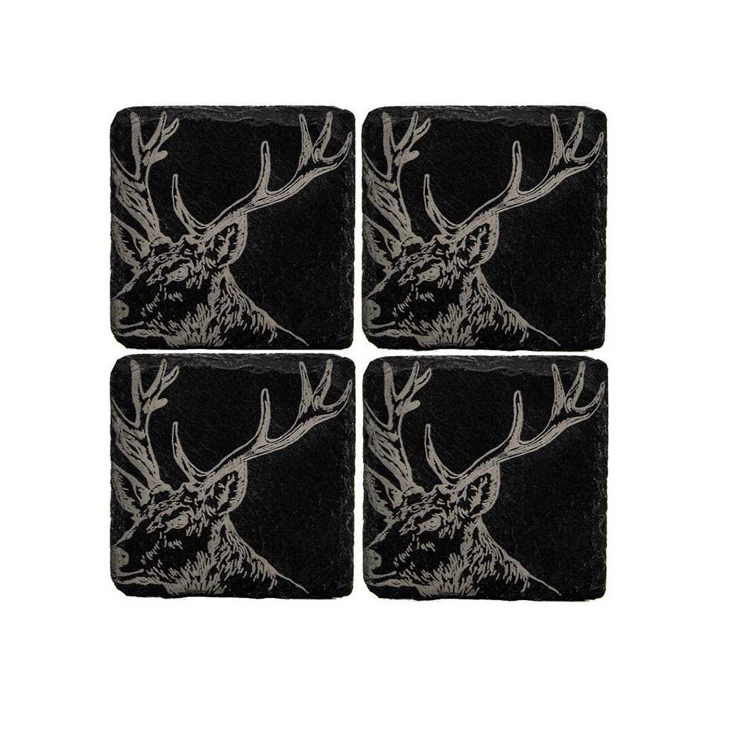 product image - Набір костерів Just Slate STAG, 11х11 см, чорний з малюнком, 4 шт