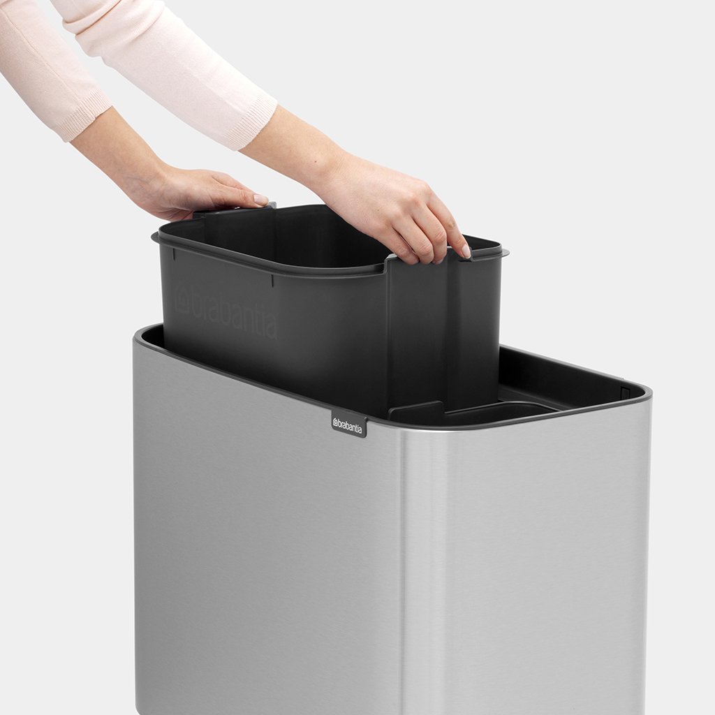 Бак для сміття з 2 відрами (об'єм 11 і 23 л) Brabantia Touch Bin Bo, сріблястий