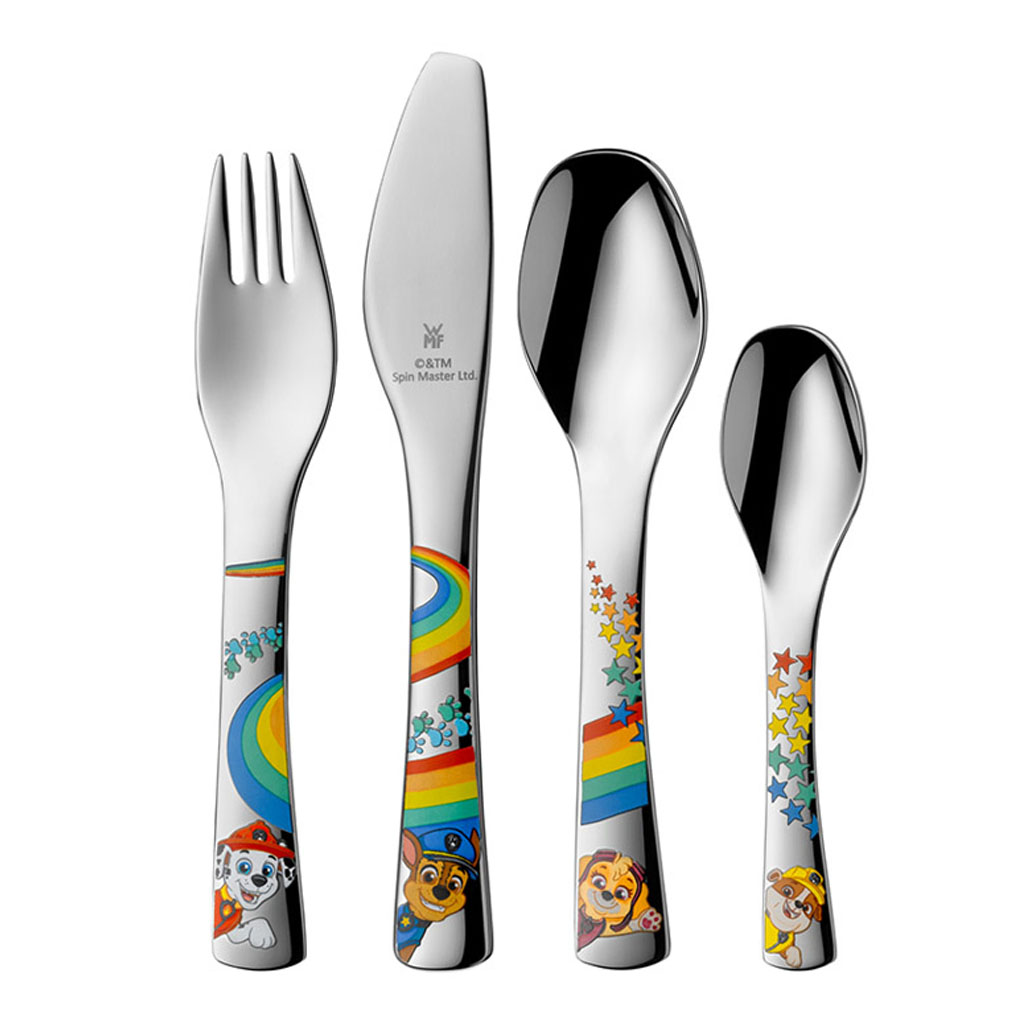 product image - Набір столових приладів дитячих WMF PAW PATROL, сріблястий з малюнком, 4 предмети