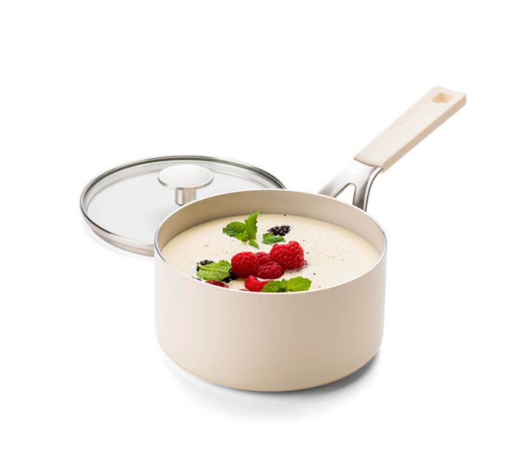Ківш з кришкою антипригарний KitchenAid Aluminium Ceramic, об'єм 1,6 л, діаметр 16 см, кремовий