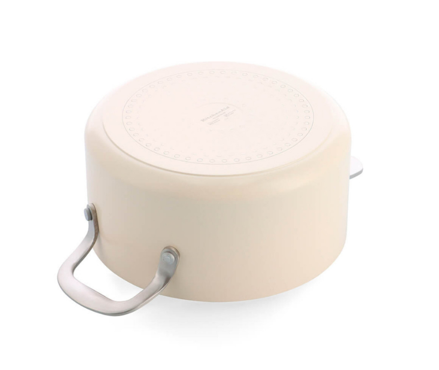 Каструля з кришкою антипригарна KitchenAid Aluminium Ceramic, об'єм 4,9 л, діаметр 24 см, кремовий