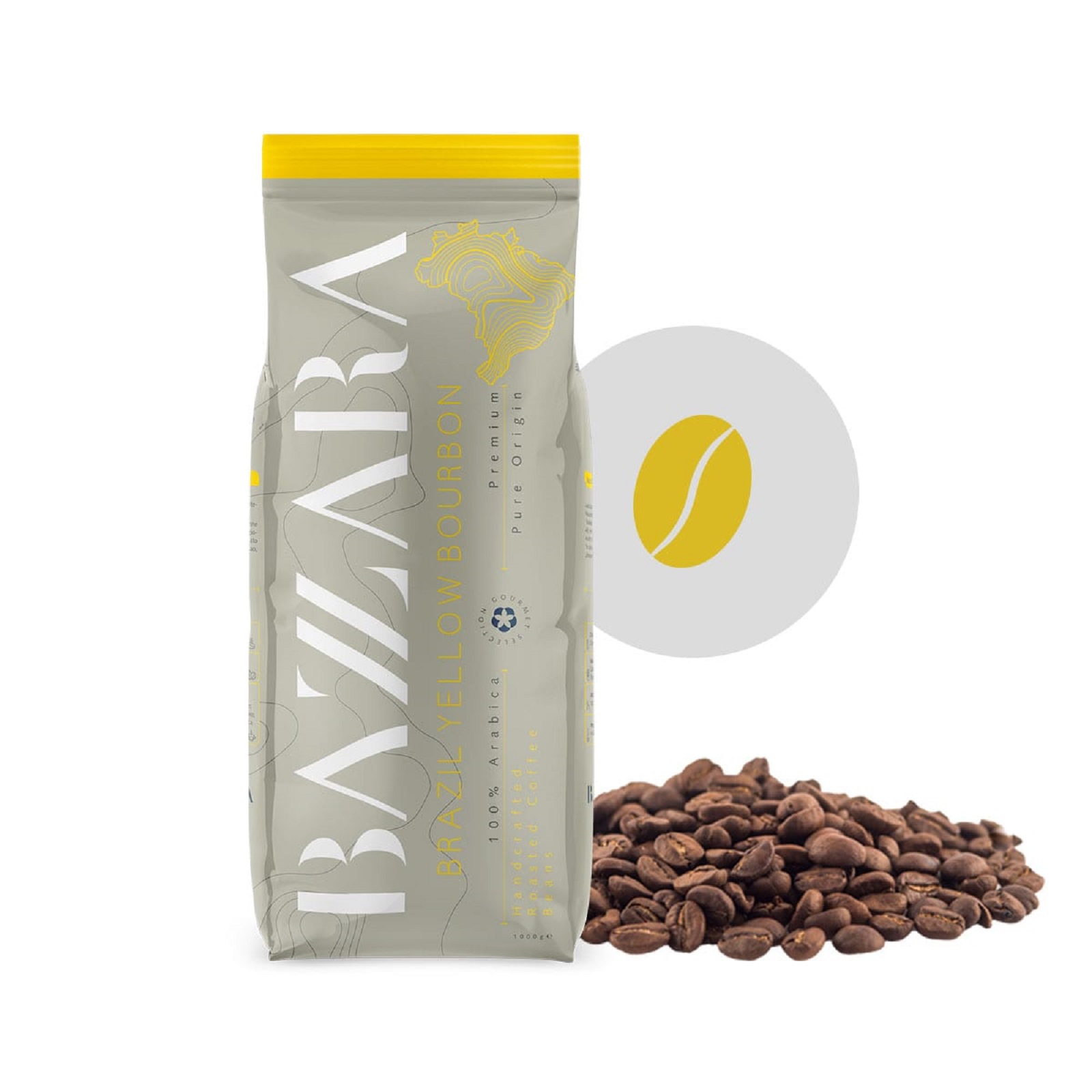 product image - Кава в зернах Brazil Yellow Bourbon Bazzara, 1 кг, вакуумний пакет, жовтий