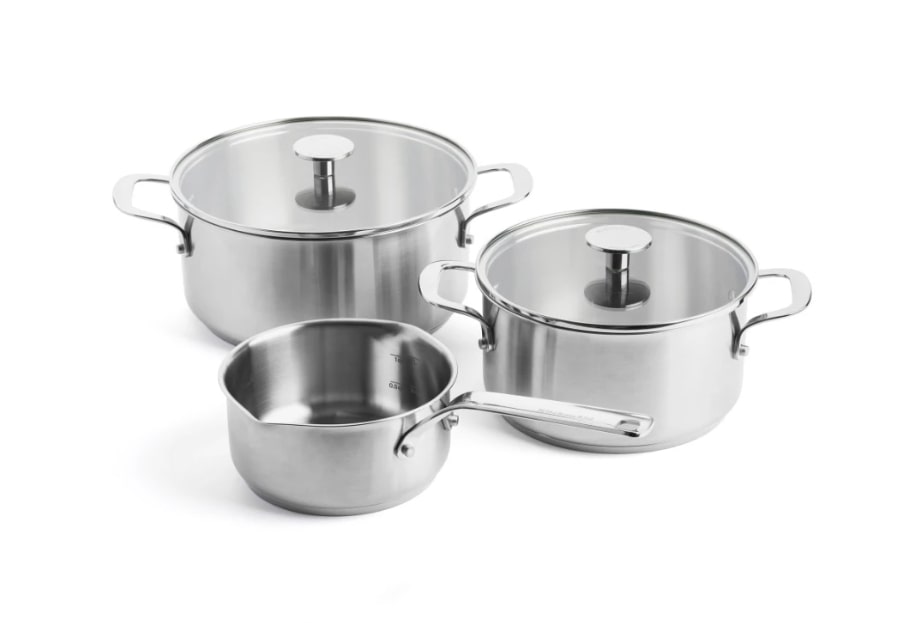 product image - Набір каструль із кришками KitchenAid, 3 шт, сріблястий