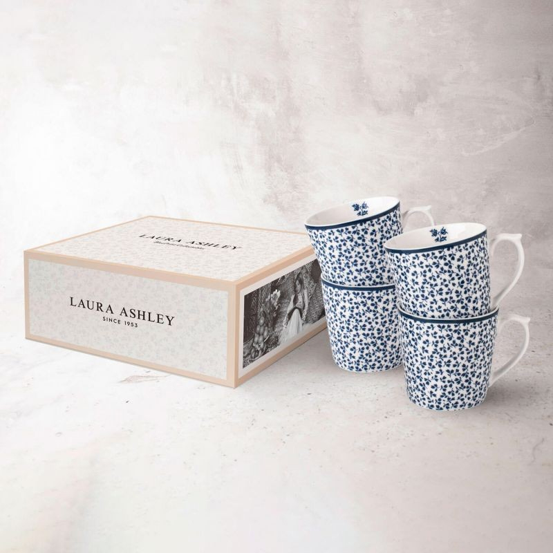 Набор кружекLaura Ashley BLUEPRINT, объем 0,32 л, белый в синий мелкий цветок, 4 шт