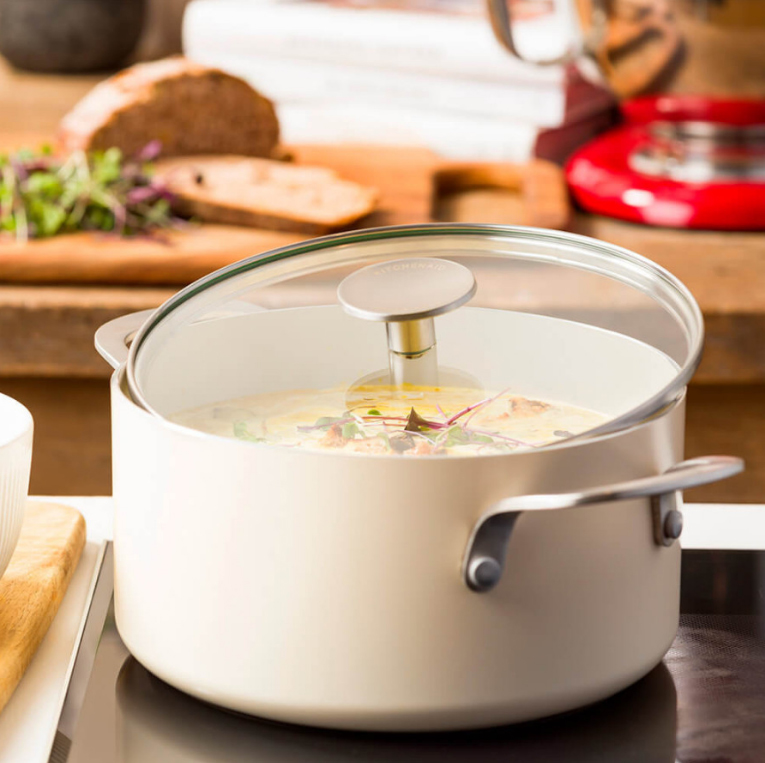 Каструля з кришкою антипригарна KitchenAid Aluminium Ceramic, об'єм 3,1 л, діаметр 20 см, кремовий
