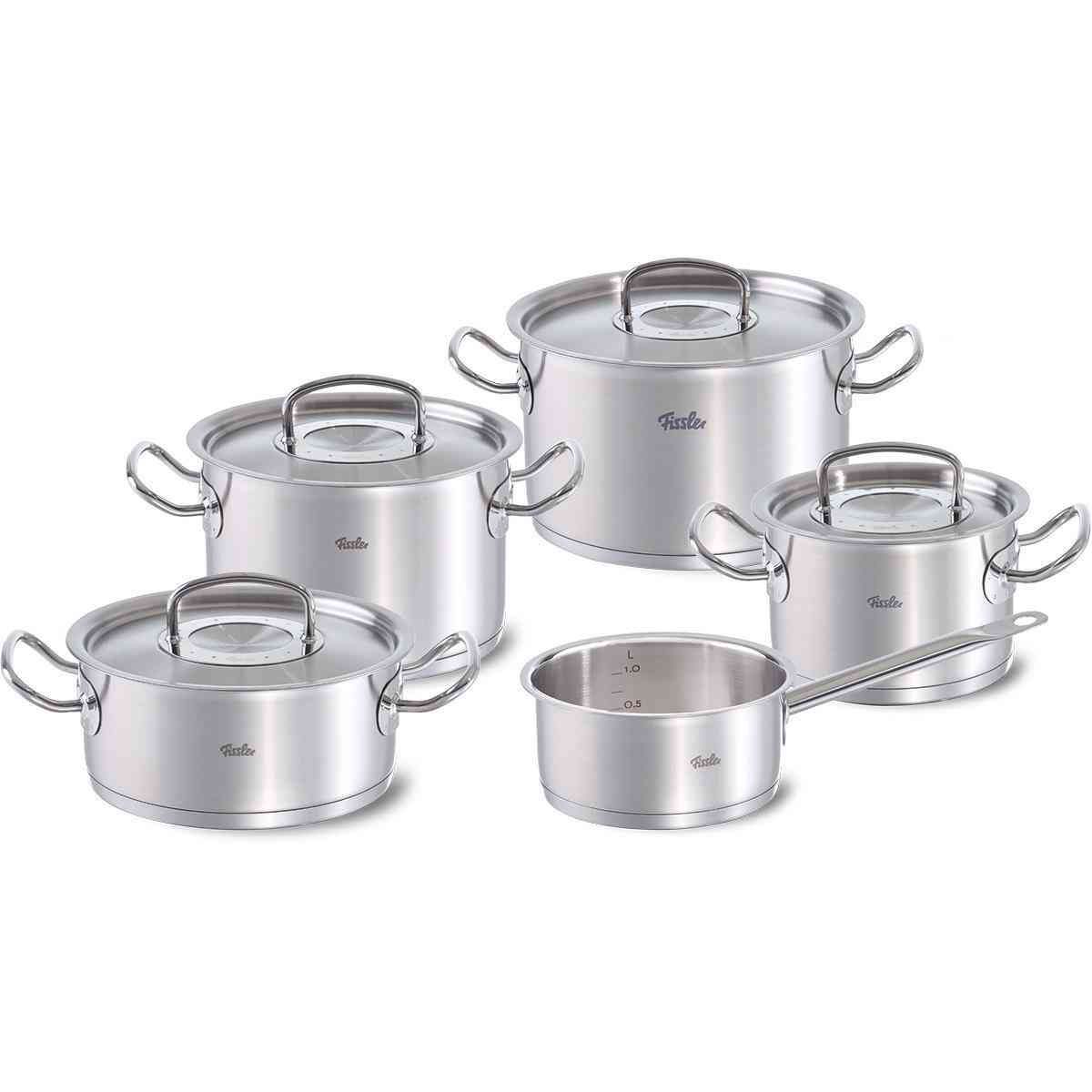 product image - Набір кухонного посуду: 4 каструлі з кришками і соусник, Fissler Profi, сріблястий, 5 предметів