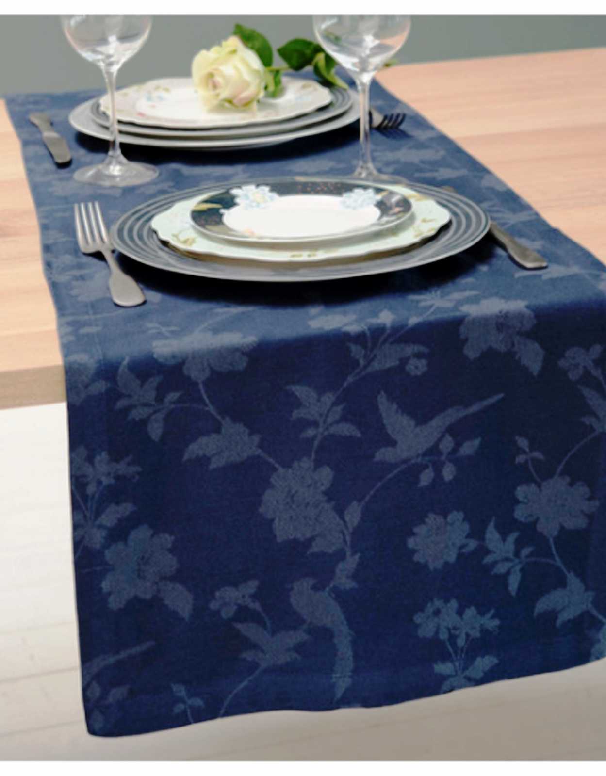 product image - Скатертина Laura Ashley HERITAGE, 40х150 см, синій з квітами і пташками