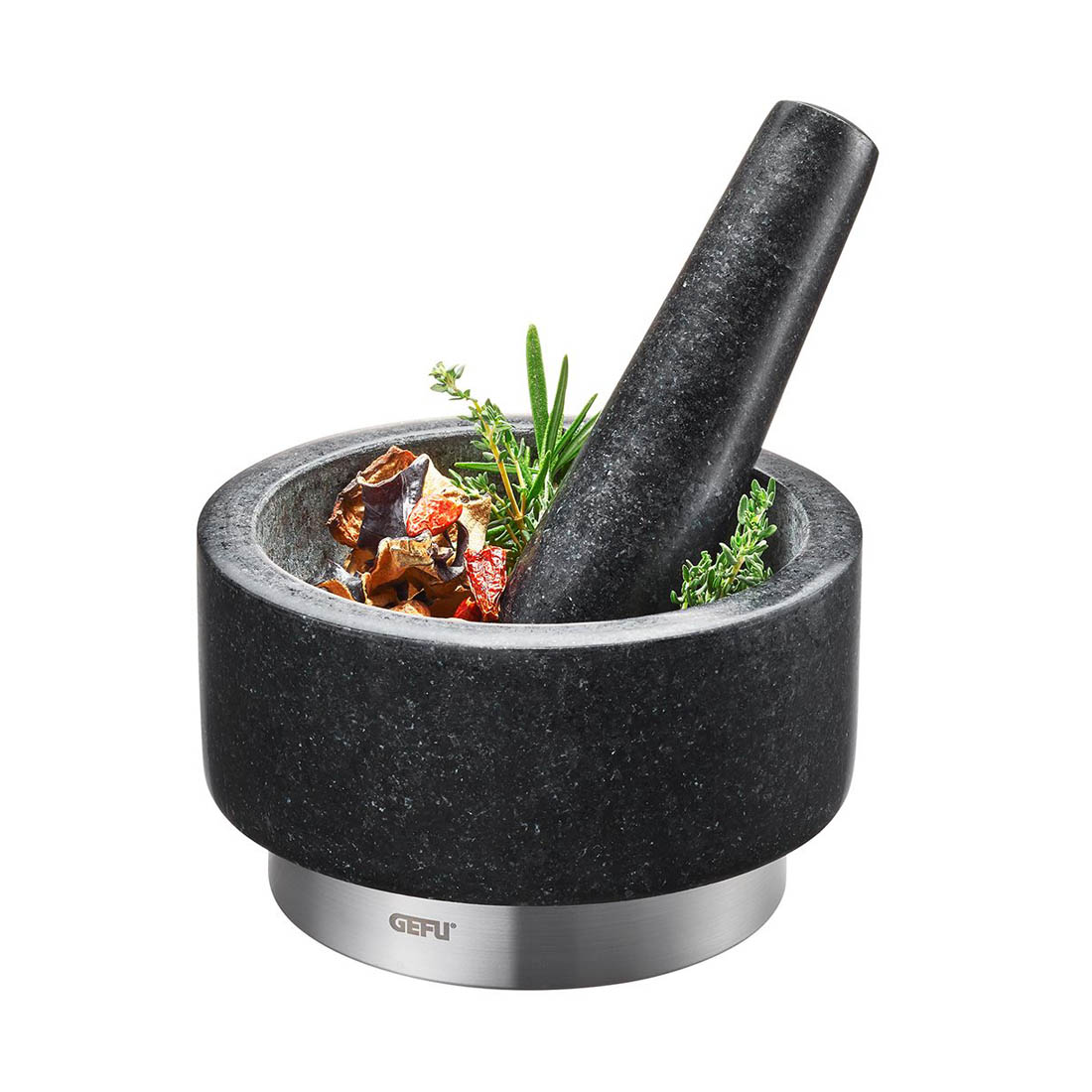 product image - Ступка с пестиком Gefu Mortar X-PLOSION, высота 8 см, диаметр 14 см, черный