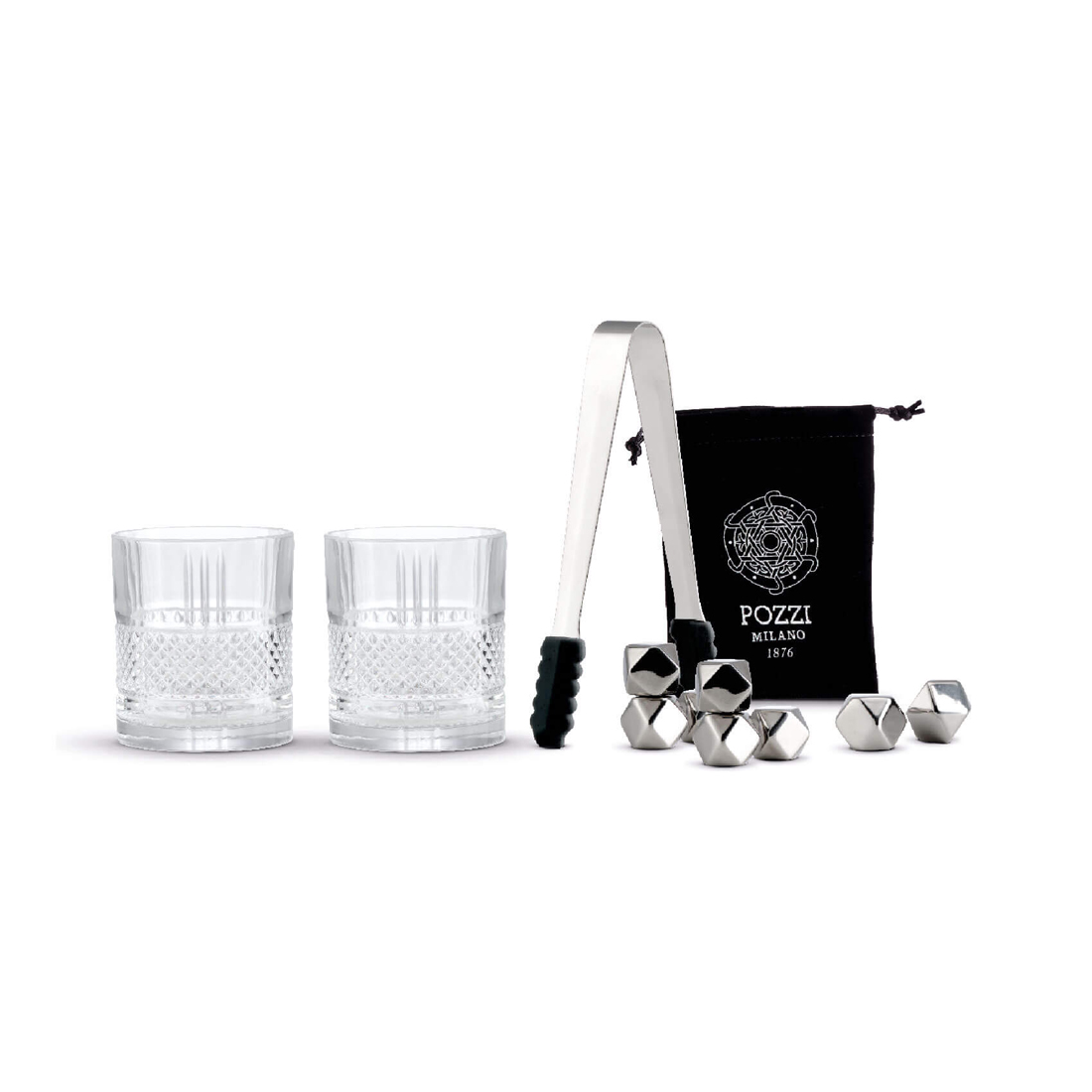 product image - Набор для коктейлей: бокалы и кубики для льда Pozzi Milano Silver Nights, 11 предметов