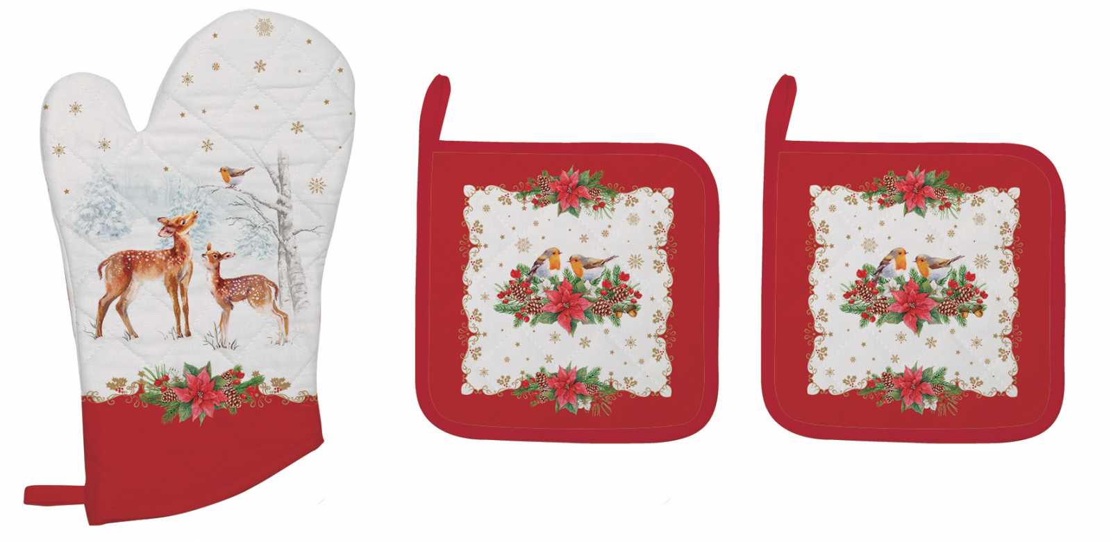product image - Набор: 2 прихватки и варежка Easy Life CHRISTMAS MELODY, красный с белым, 3 предмета
