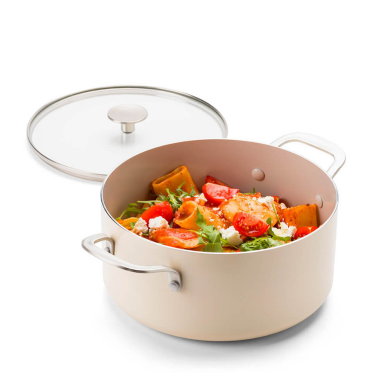 Каструля з кришкою антипригарна KitchenAid Aluminium Ceramic, об'єм 4,9 л, діаметр 24 см, кремовий