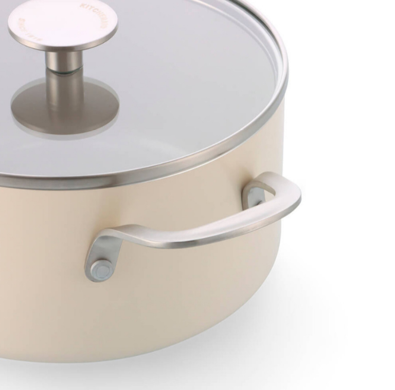 Сотейник с крышкой антипригарный KitchenAid Aluminium Ceramic, диаметр 28 см, кремовый