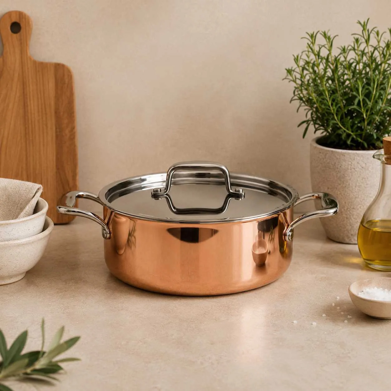 Каструля з кришкою Spring Culinox, об'єм 4,7 л, діаметр 24 см, мідний