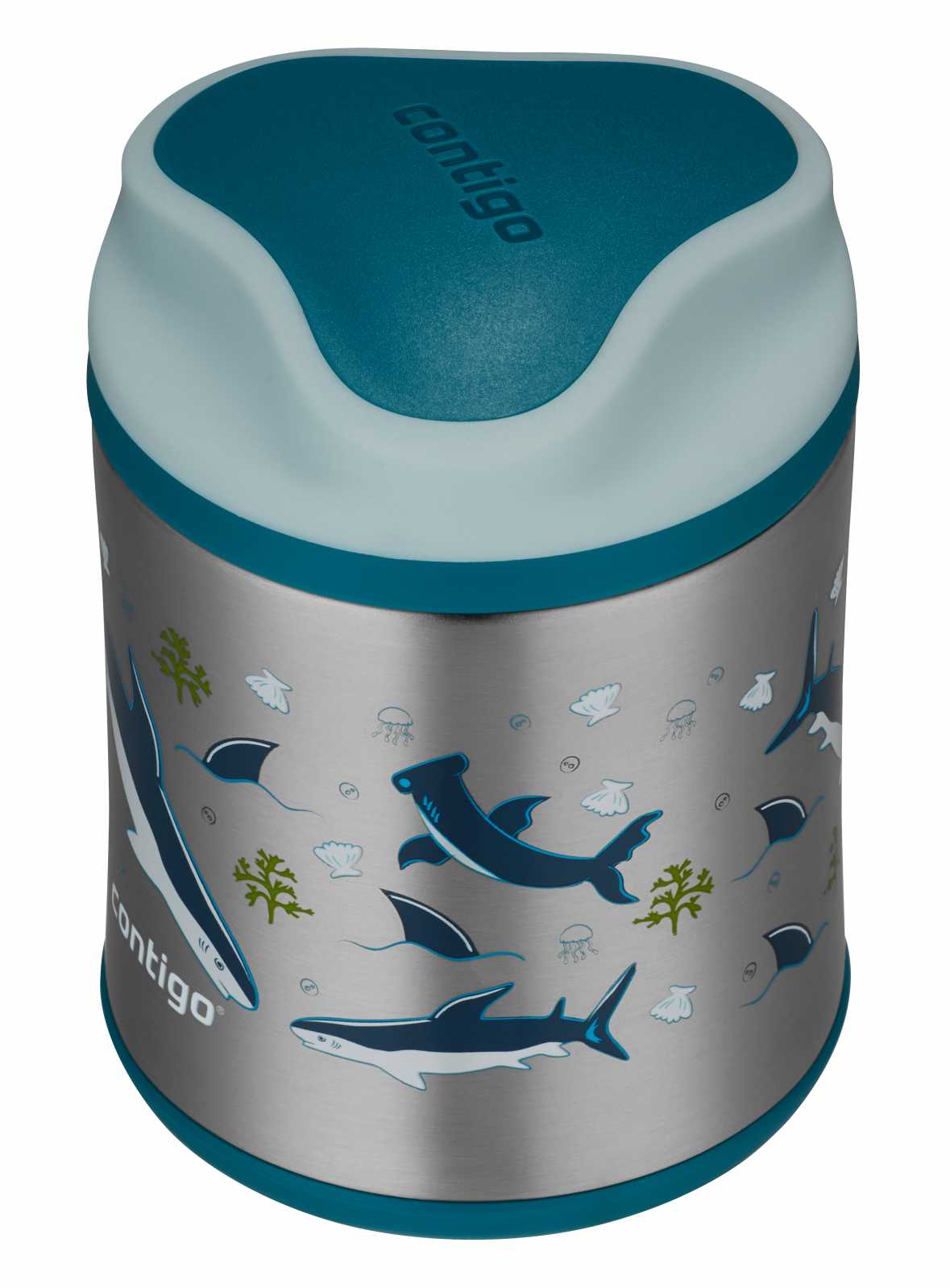 product image - Термос для їжі дитячий CONTIGO KIDS FOODJAR 10OZ MACAROON SHARKS EMEAEA, об'єм 0,3 л, різнокольоровий