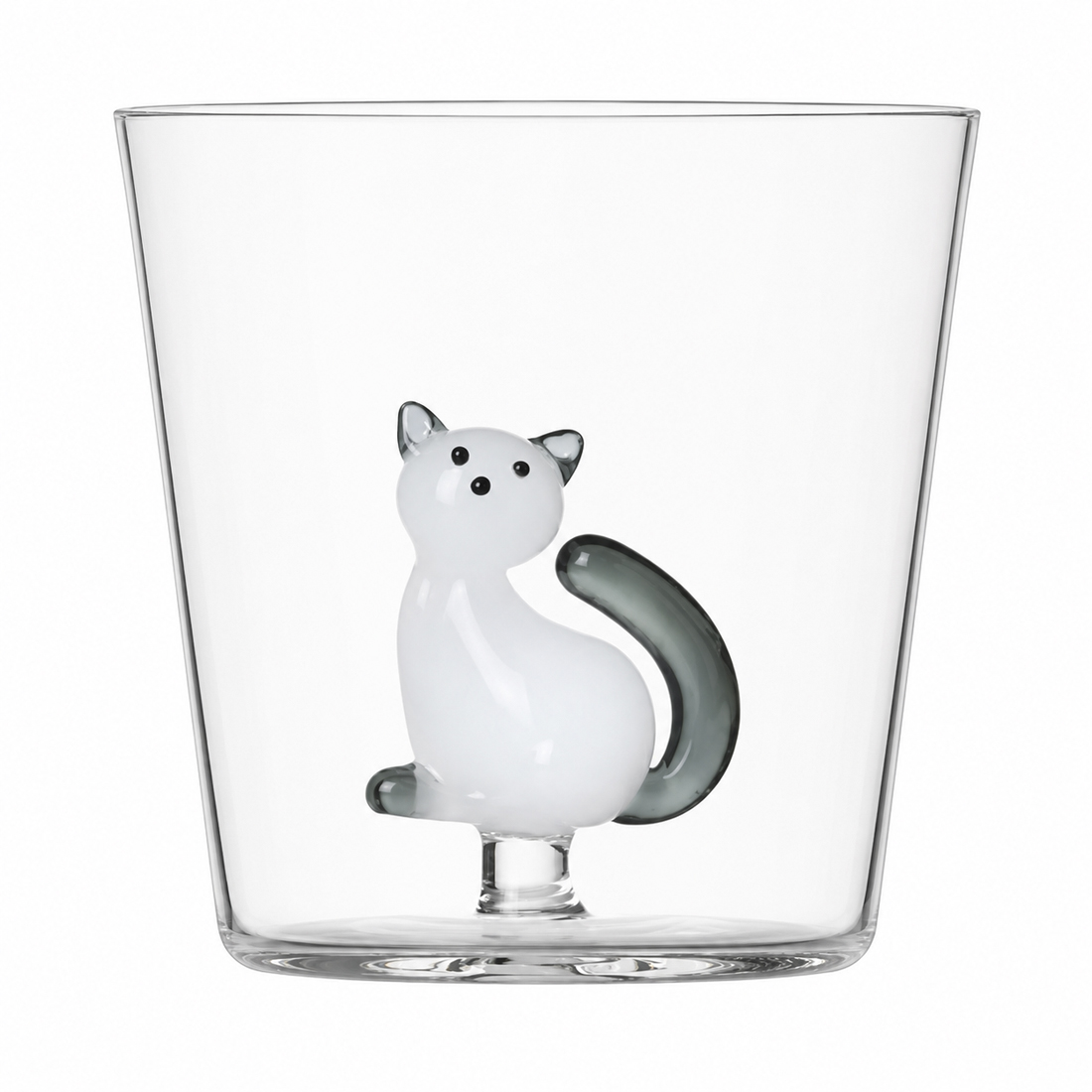 product image - Стакан «Кошка с серым хвостом сидит» Ichendorf TABBY CAT, объем 0,34 л, высота 8 см, прозрачный