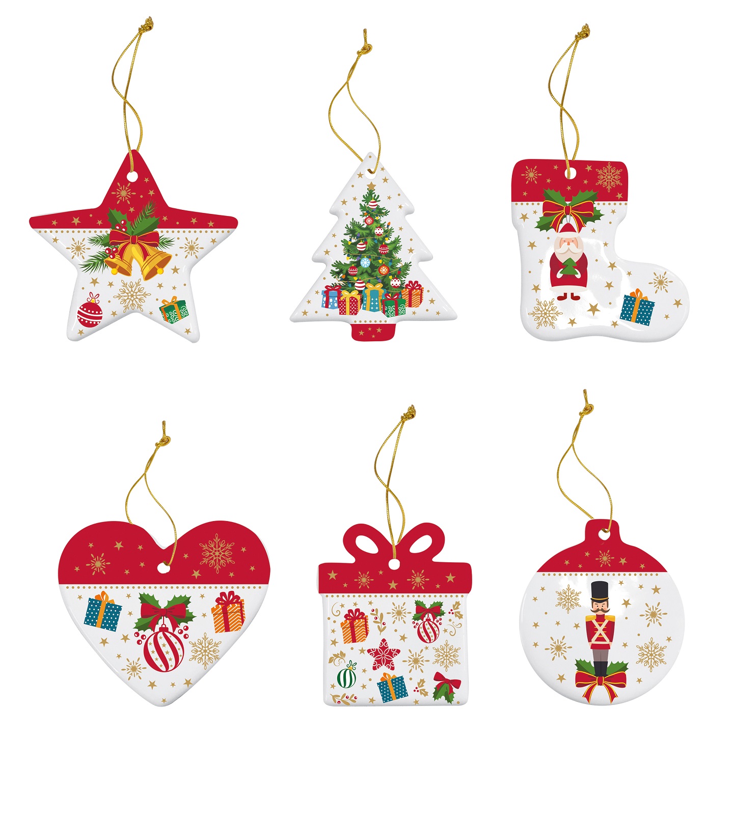 product image - Набір різдвяних прикрас Easy LifeCHRISTMAS ORNAMENTS, білий з малюнком, 6 предметів