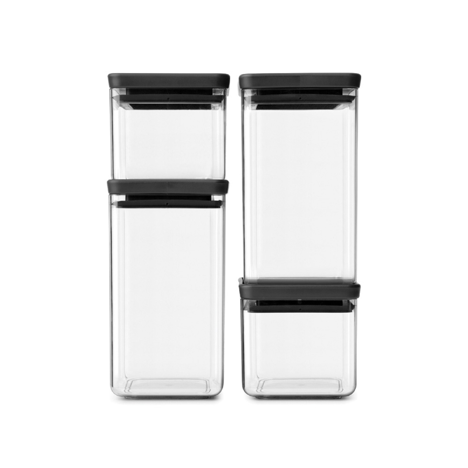 product image - Набор емкостей для хранения прямоугольных Brabantia TASTY+, объем 2 x 0,7 и 2 x 1,6 л, прозрачный с темно-серым, 4 предмета