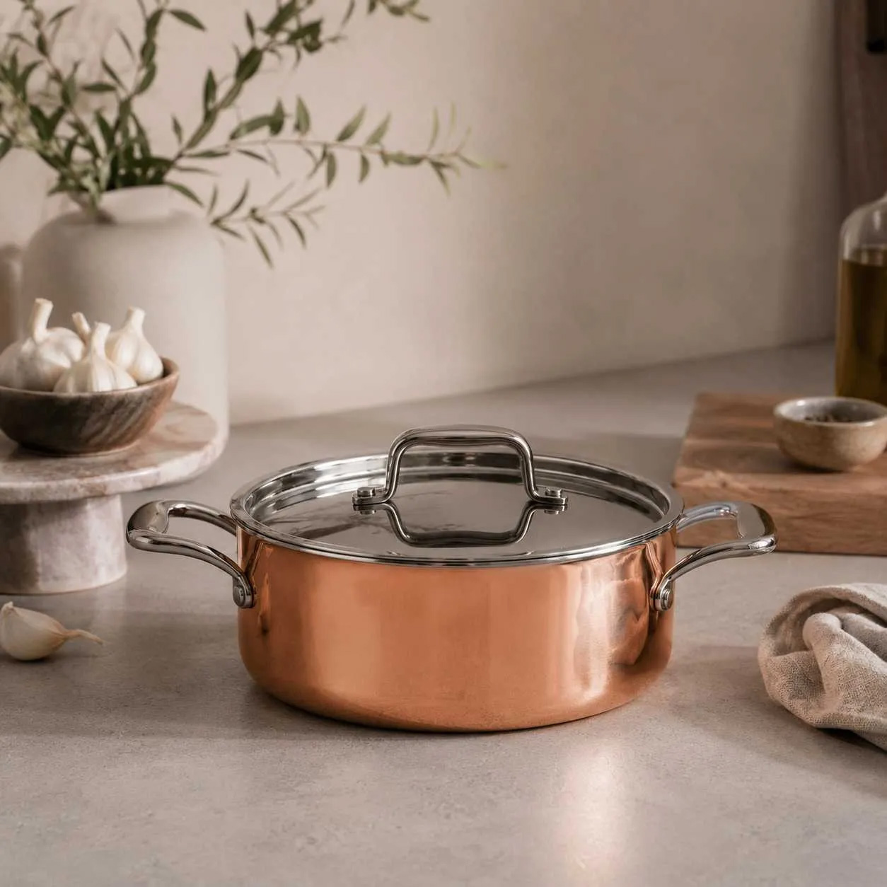 Каструля з кришкою Spring Culinox, об'єм 4,7 л, діаметр 24 см, мідний