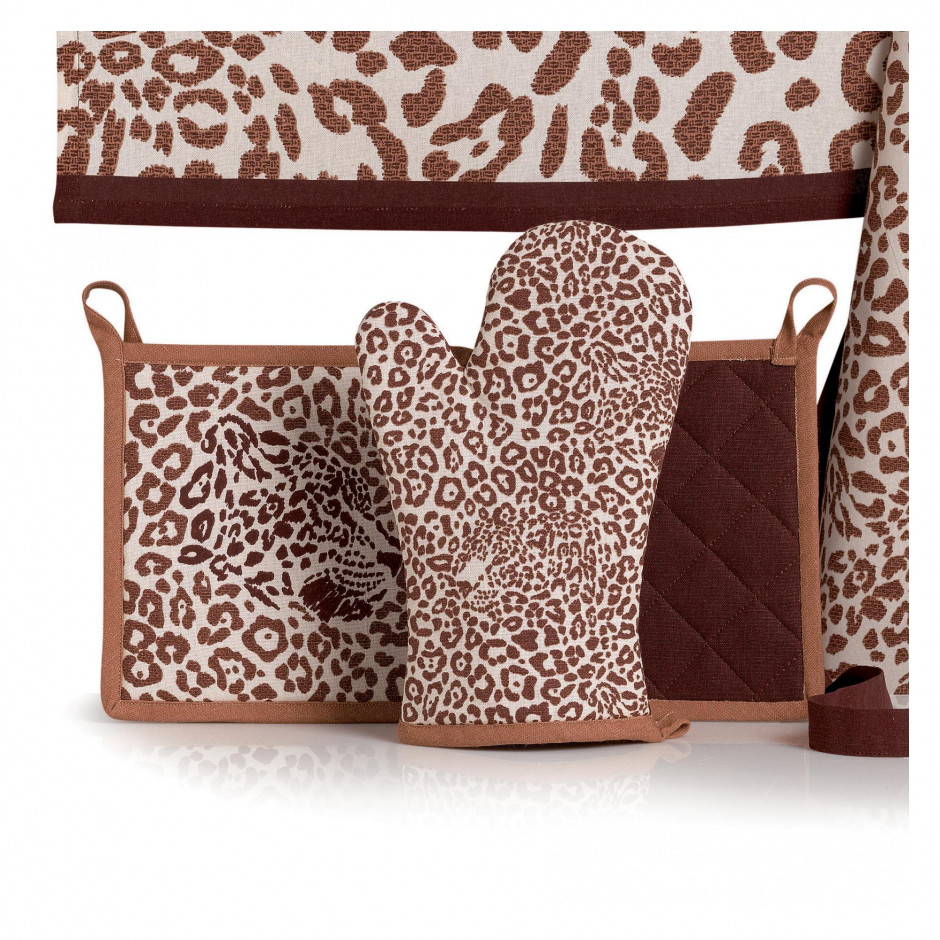 product image - Набор кухонный: варежка и прихватка Ateliers Du Linge JAG, бежевый с леопардовым принтом