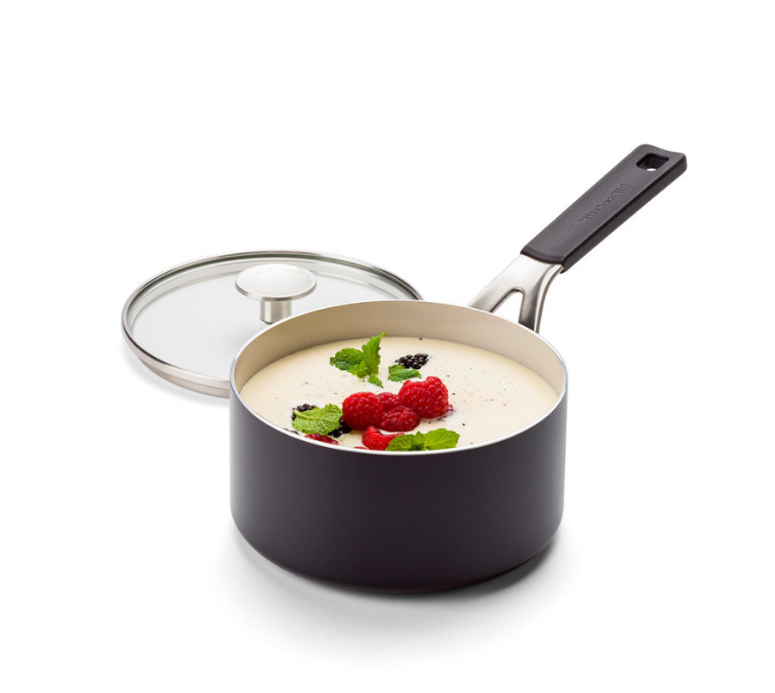 Ківш з кришкою антипригарний KitchenAid Aluminium Ceramic, об'єм 1,6 л, діаметр 16 см, чрний