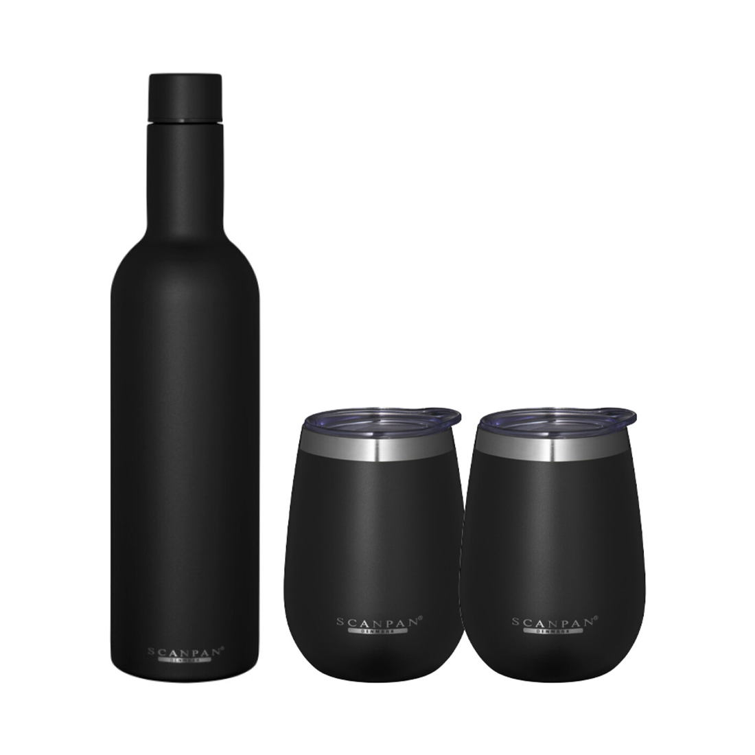 product image - Набор термобутылка и термостаканы Scanpan TO GO, объем 0,75 л и 0,3 л, черный, 3 предмета
