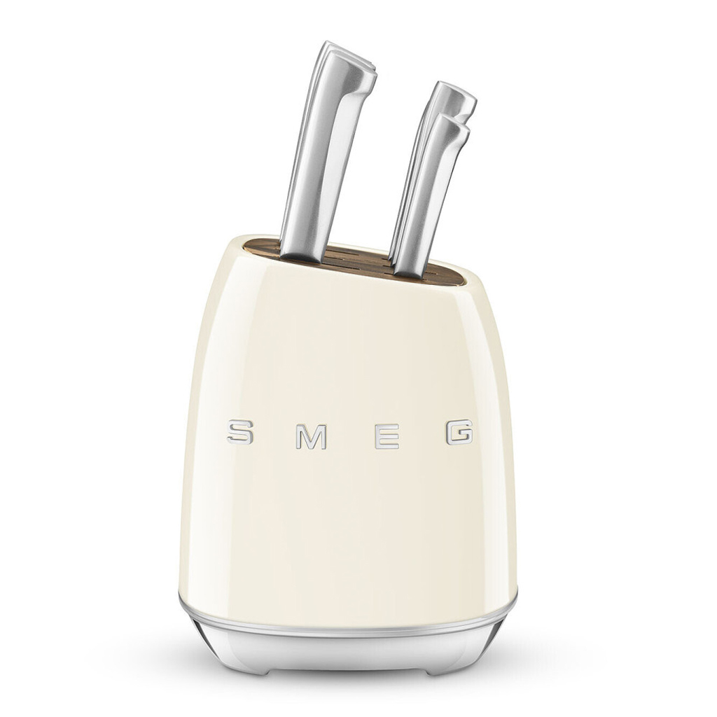 product image - Набор ножей с блоком Smeg 50 STYLE, 7 предметов, кремовый