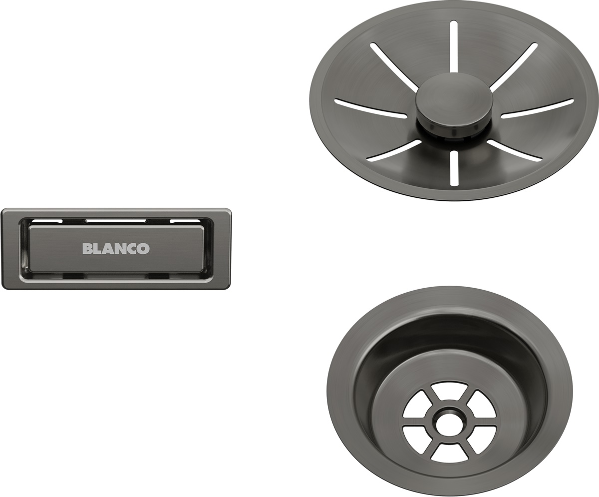 product image - Набір декоративних елементів BLANCO C-overflow та InFinо® (1 чаша) satin dark steel