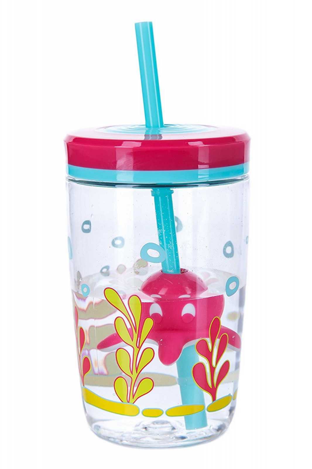 product image - Стакан детский с трубочкой Contigo FLOATING STRAW TUMBLER, объем 0,47 л, прозрачный с розовым