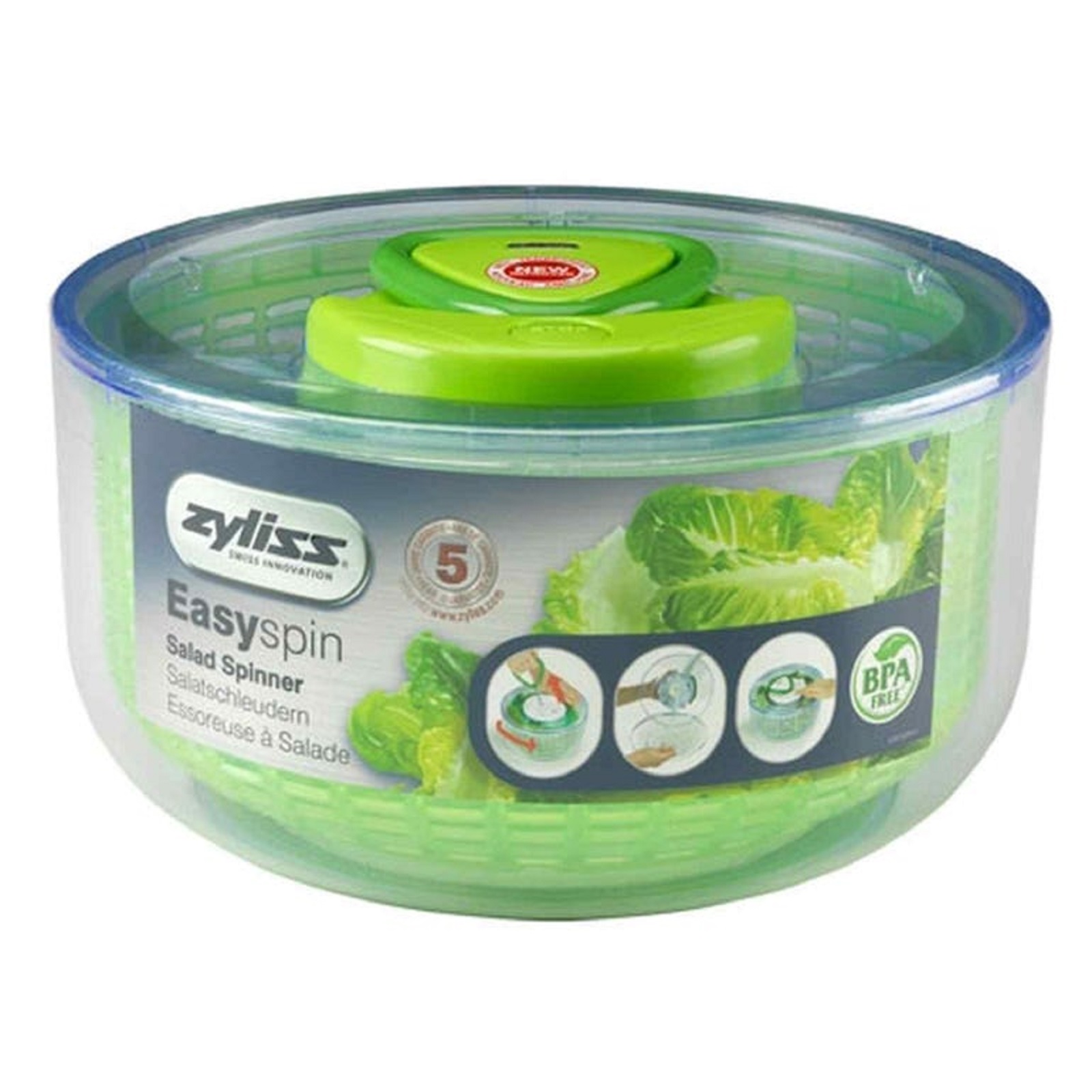 product image - Сушка для зелені Zyliss Easy Spin Salad Spinner Small Green, 21,5x21,5x13 см, об'єм 2,5 л, зелений