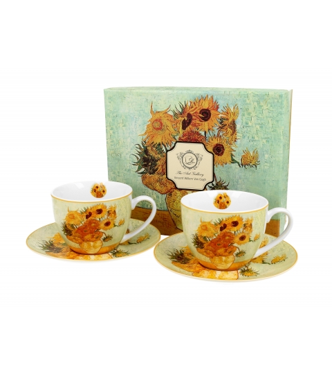 product image - Набір чашок із блюдцями DUO SUNFLOWERS, об'єм 0,28 л, жовтий з малюнком, 2 шт.