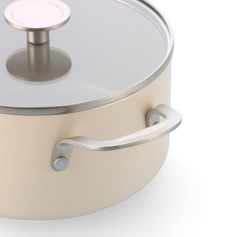 Каструля з кришкою антипригарна KitchenAid Aluminium Ceramic, об'єм 4,9 л, діаметр 24 см, кремовий