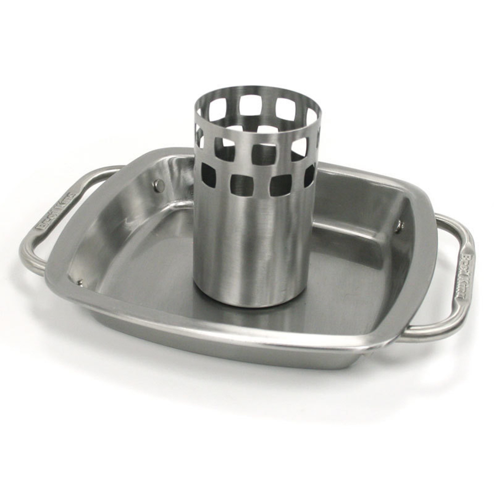 product image - Стойка для курицы с поддоном для жира (цилиндр 7,6 см) Broil King, серебристый