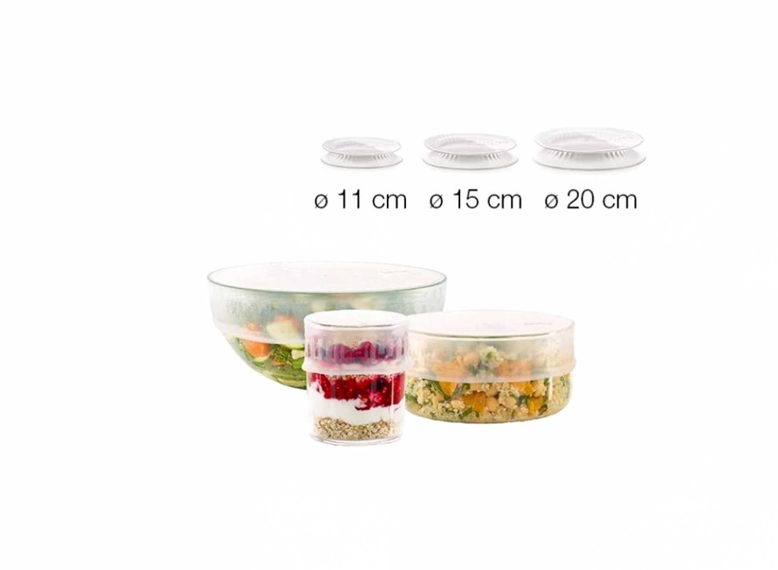 product image - Набір силіконових кришок Lekue REUSE & REDUCE, діаметр 11,15, 20 см, білий, 3 предмети