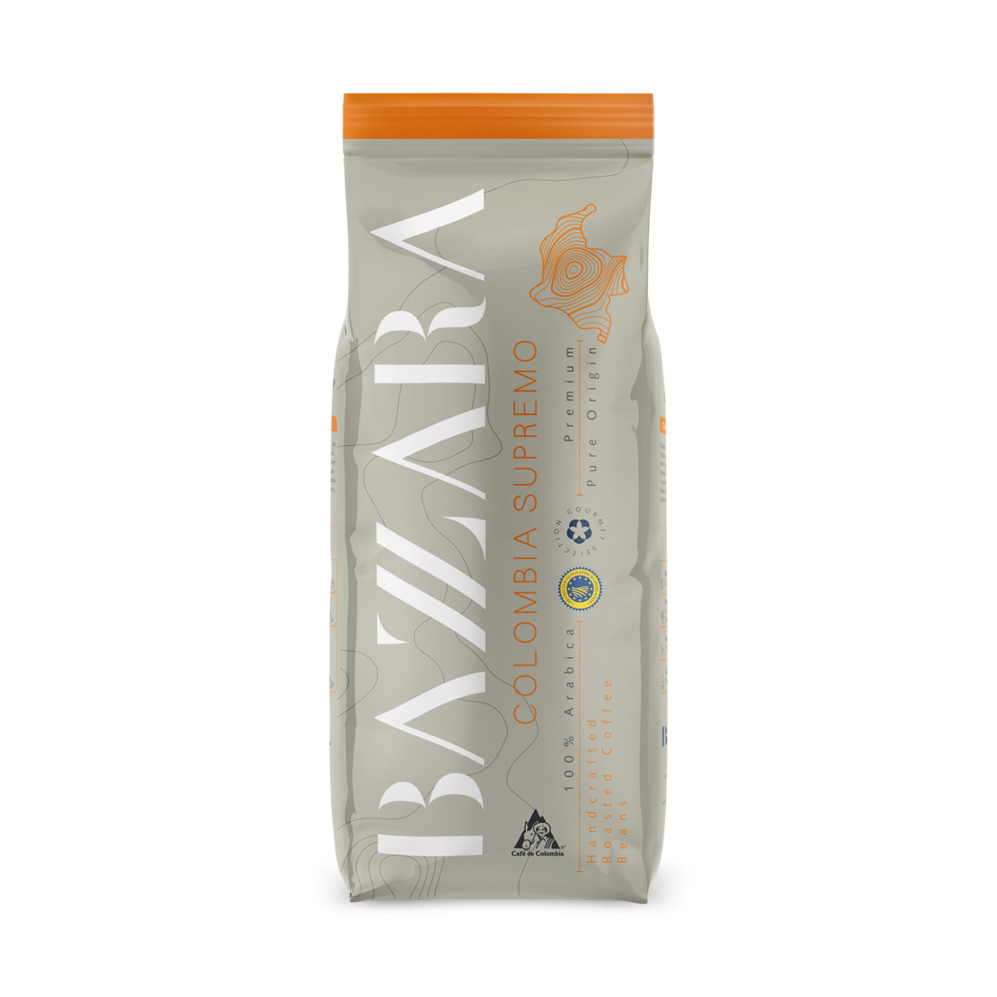 product image - Кава в зернах Bazzara COLOMBIA SUPREMO, 1 кг, вакуумний пакет, помаранчевий