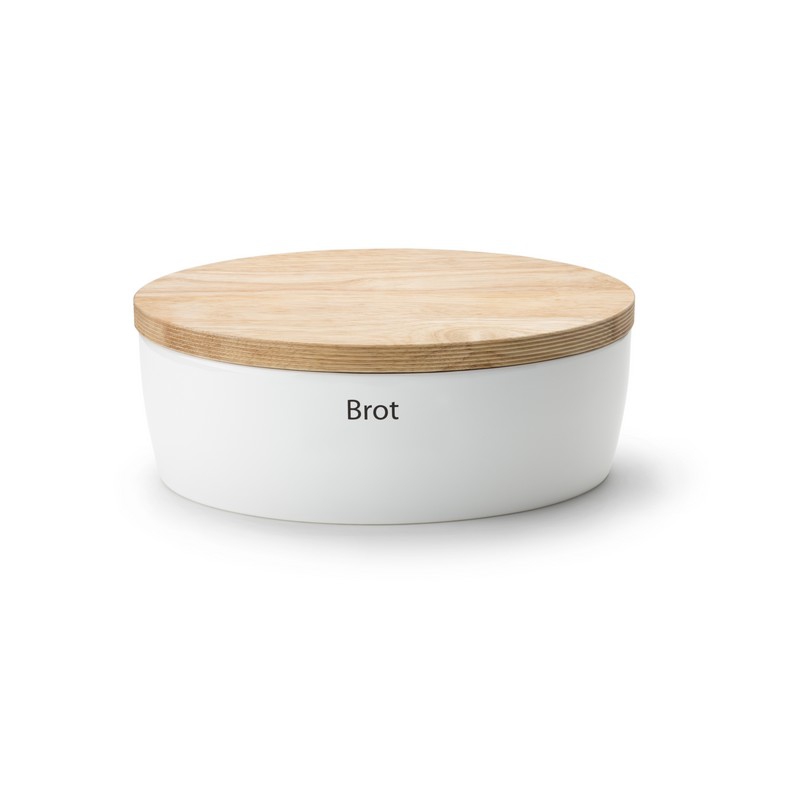 product image - Хлебница керамическая с деревянной крышкой Continenta, 36x23x13,5 см, белый с бежевым