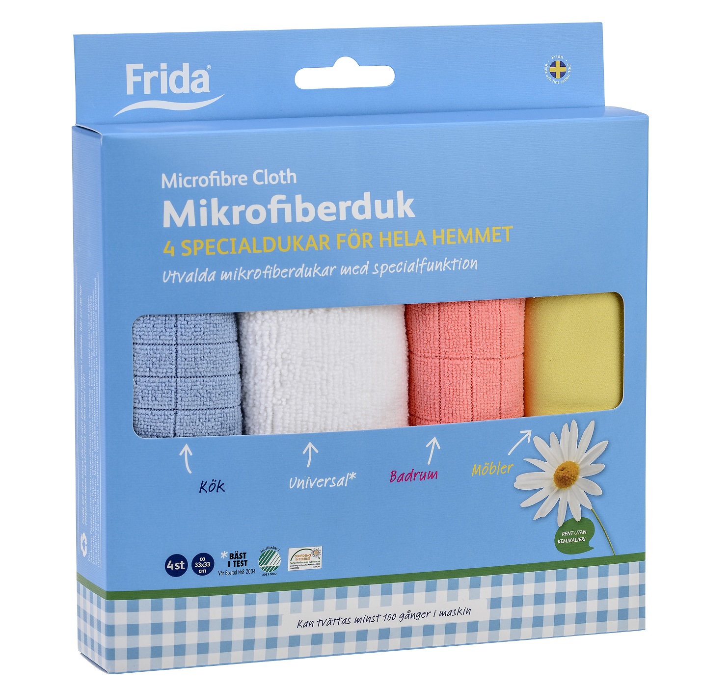 product image - Набор салфеток из микрофибры для разных целей Frida, 33х33 см, разноцветный, 4 штуки