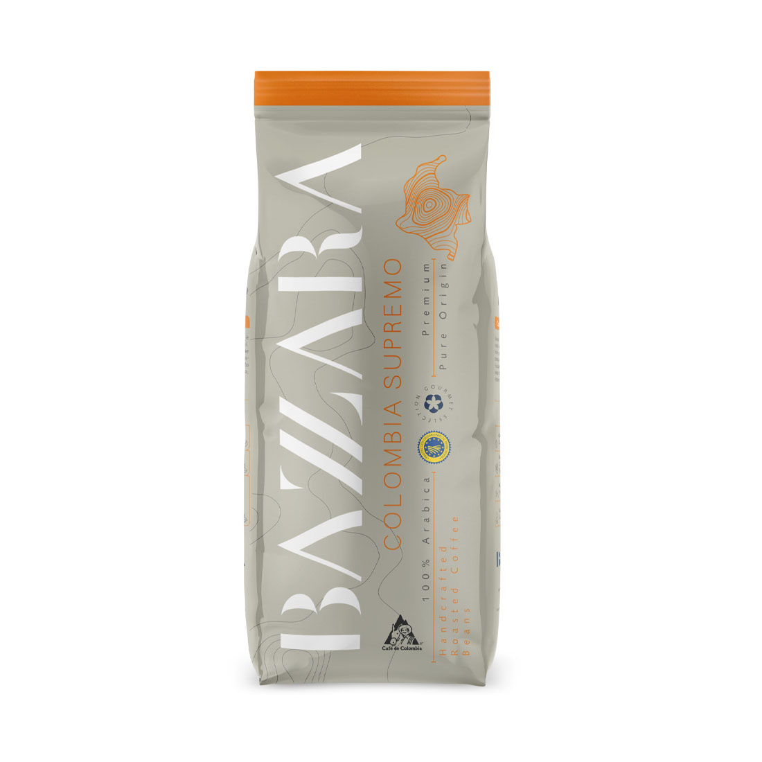 product image - Кофе в зернах Bazzara COLOMBIA SUPREMO, 0,25 кг, вакуумный пакет, оранжевый
