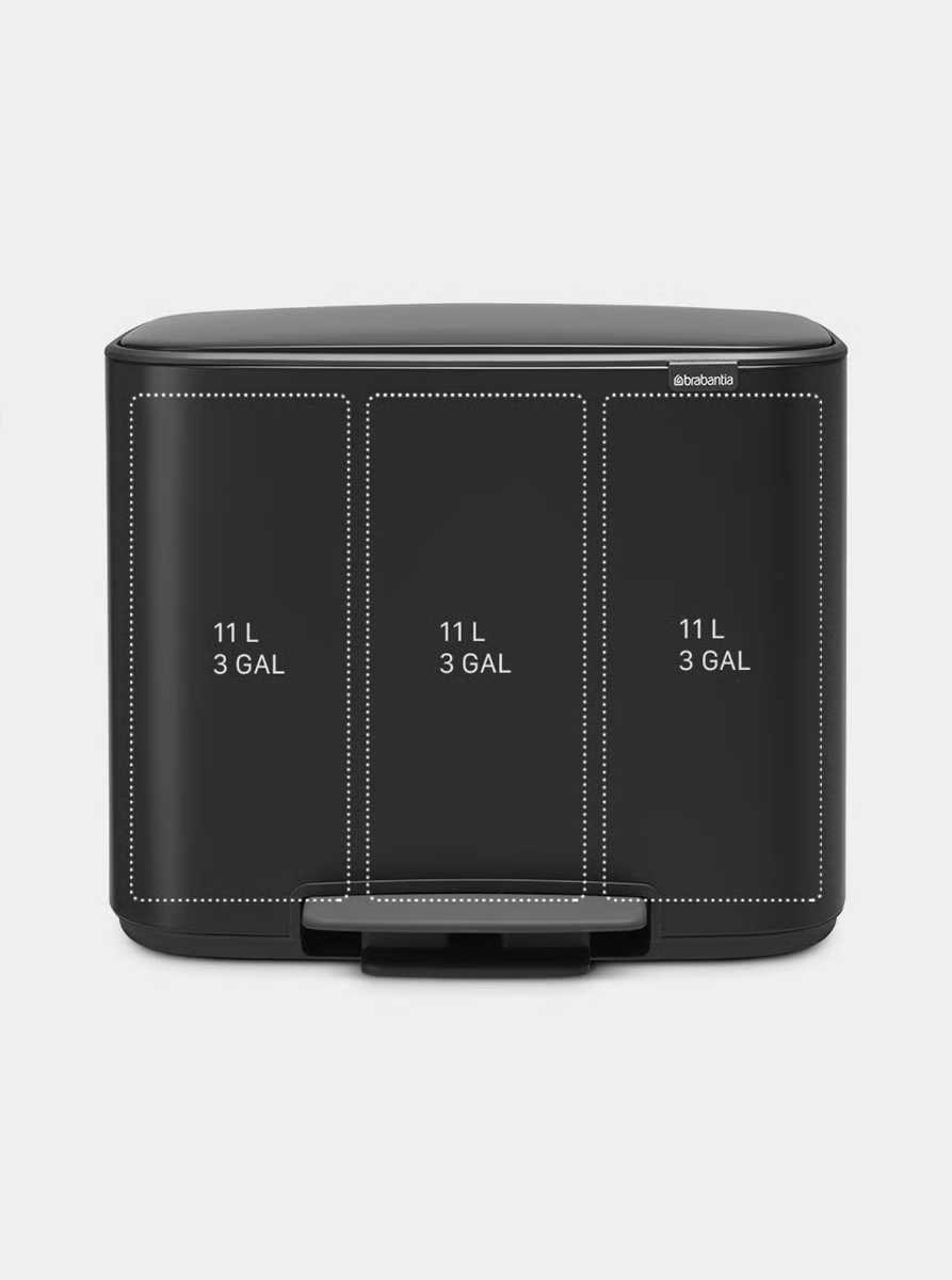 Бак для сміття Brabantia Bo Pedal Bin, об'єм 3 х 11 л, чорний матовий