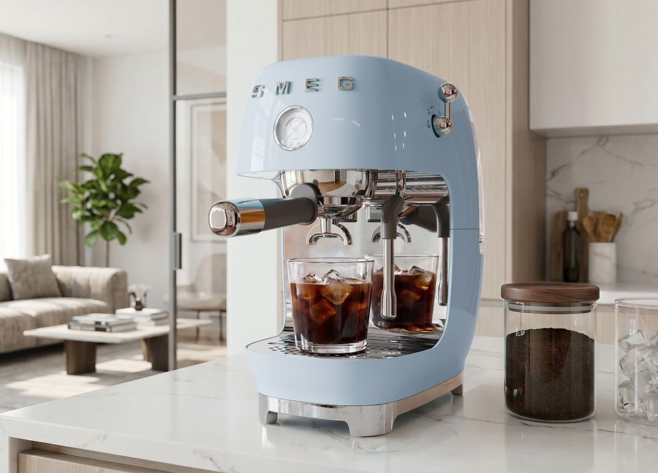 Кавоварка еспресо Smeg 50 Style, 36,4x20,5x29,5 см, блакитний