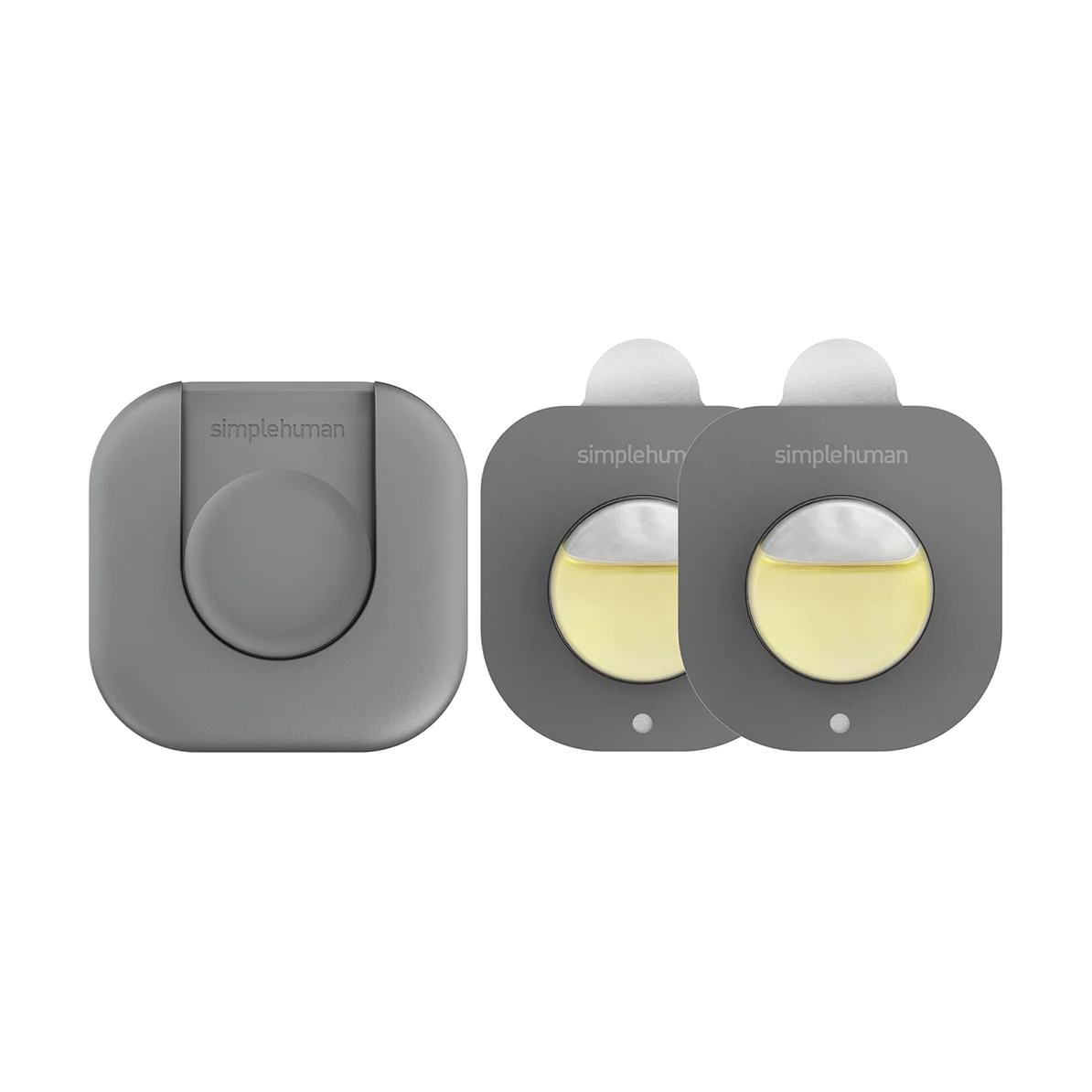 product image - Набор: держатель с 2 капсулами для поглощения запаха Simplehuman, серый