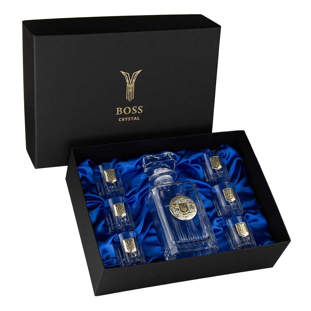product image - Набор для водки: графин и рюмки "Тризуб" Boss Crystal, прозрачный, 7 предметов
