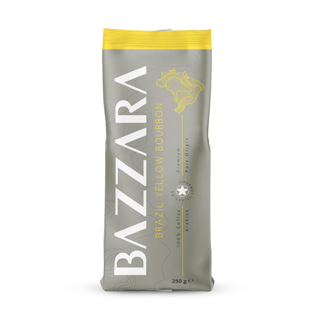 product image - Кава в зернах Bazzara Brazil Yellow Bourbon, 0,25 кг, вакуумний пакет, жовтий