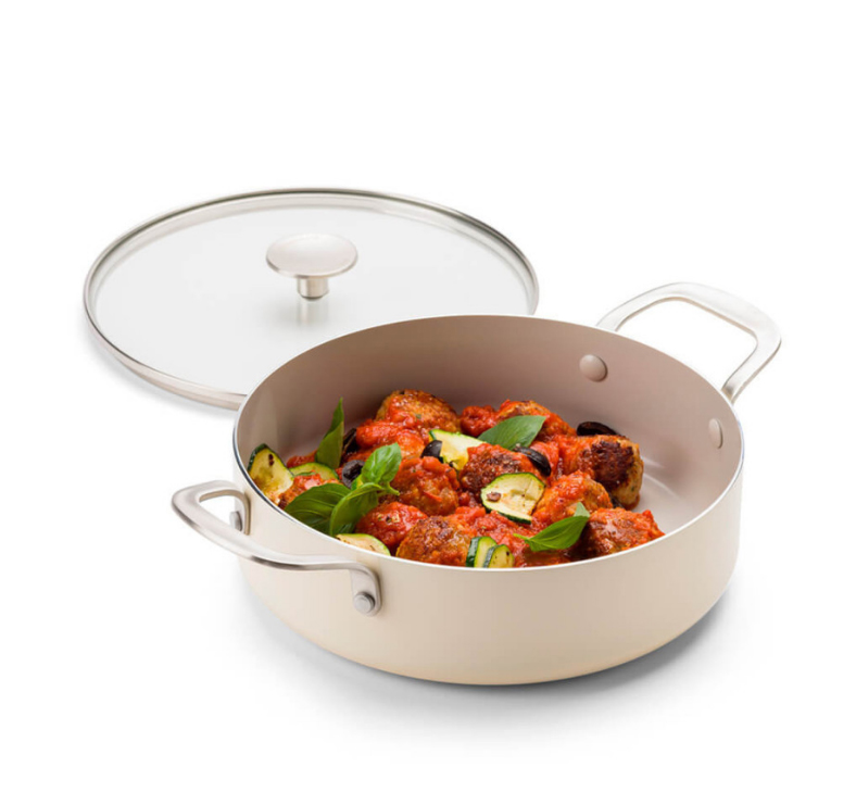 Сотейник с крышкой антипригарный KitchenAid Aluminium Ceramic, диаметр 28 см, кремовый