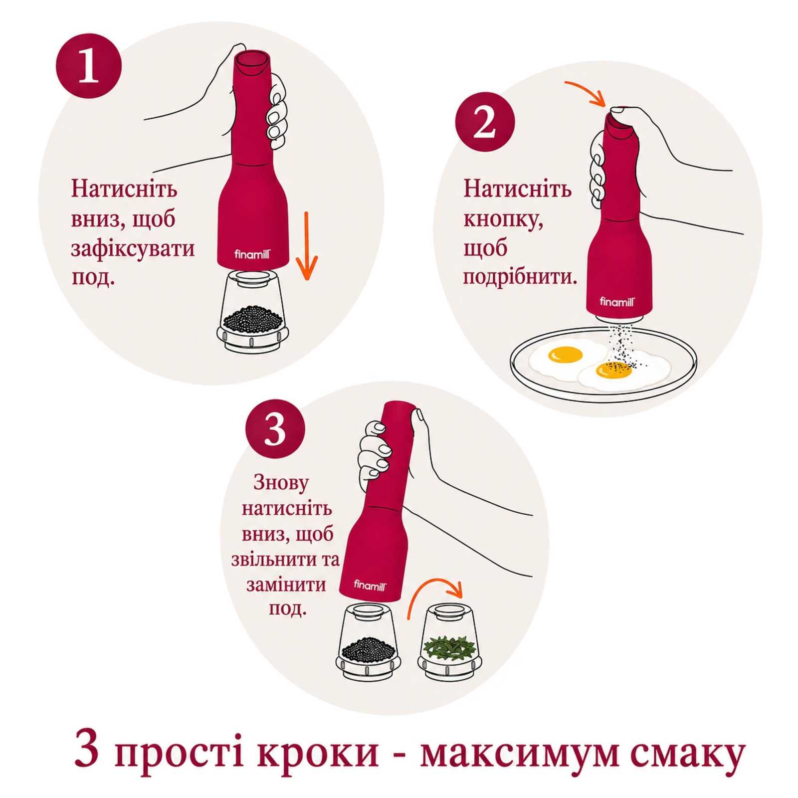 Млин для спецій + 2 змінних пода FinaMill Standart, сірий