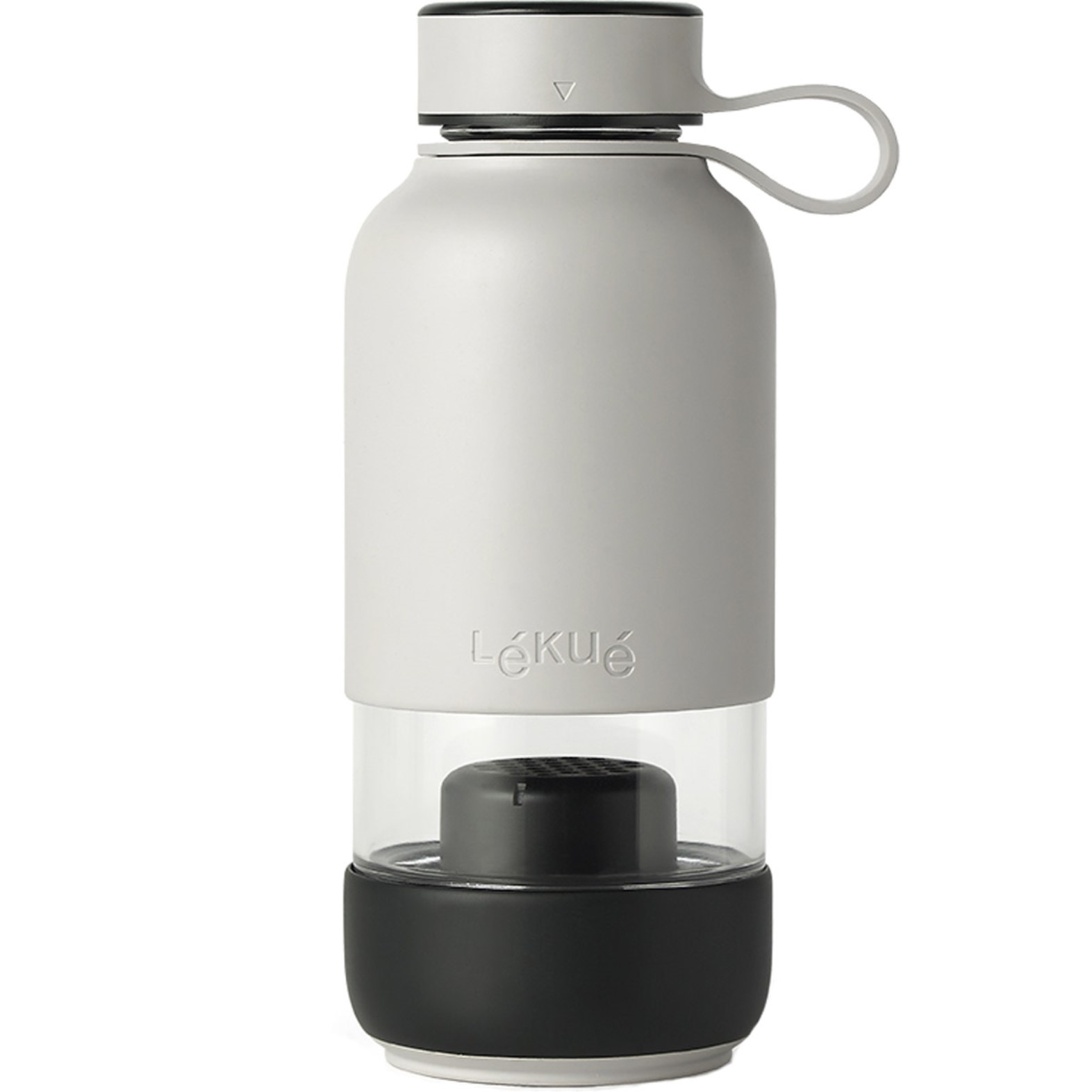 product image - Бутылка для воды Lekue с угольным фильтром TO GO, объем 0,6 л, серый с черным