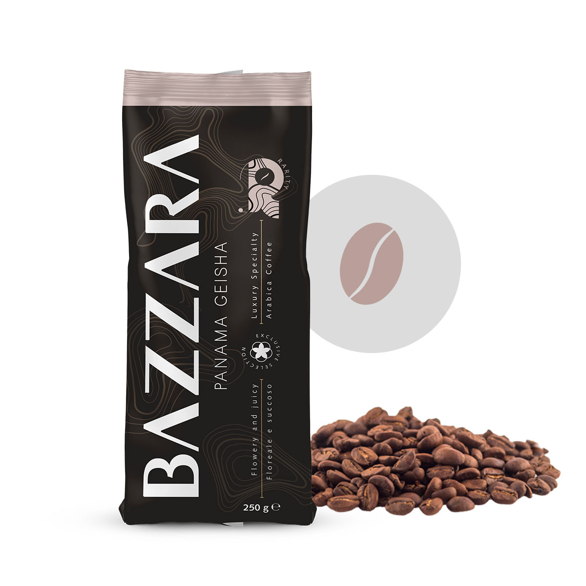Кофе в зернах Bazzara PANAMA GEISHA, 0,25 кг, вакуумный пакет, черный