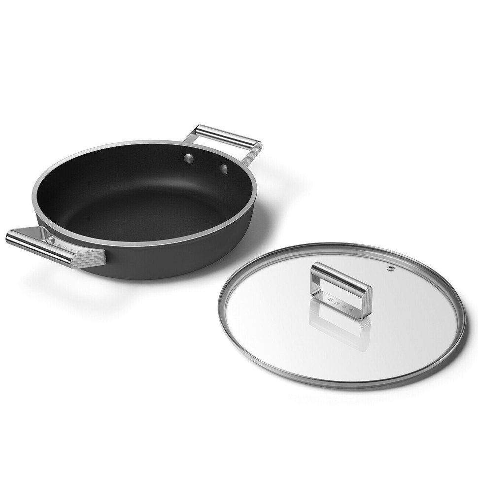 Сковорода з двома ручками і кришкою Smeg 50 Style, діаметр 28 см, чорний
