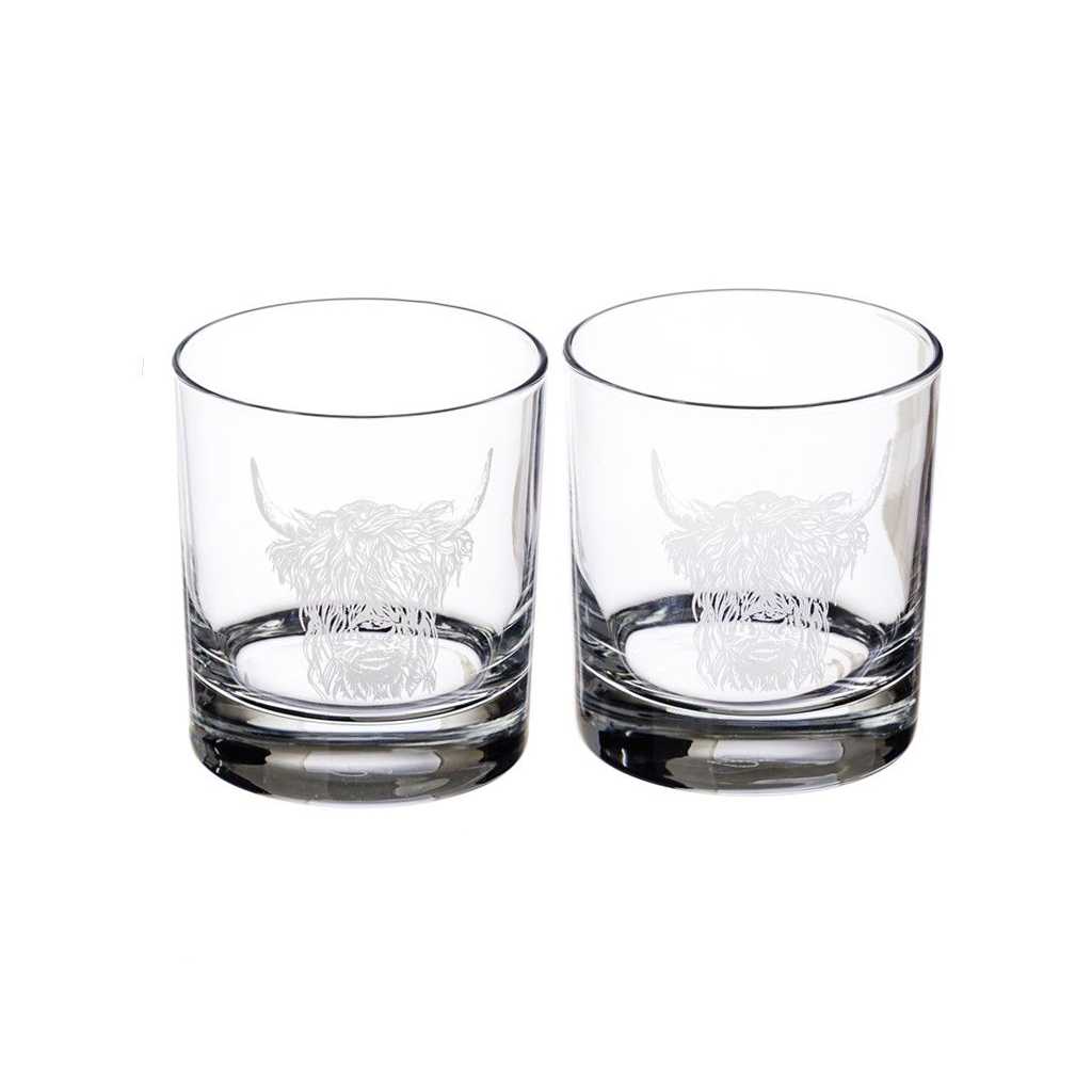 product image - Набор стаканов для виски Just Slate HIGHLAND COW, объем 0,34 л, прозрачный, 2 шт