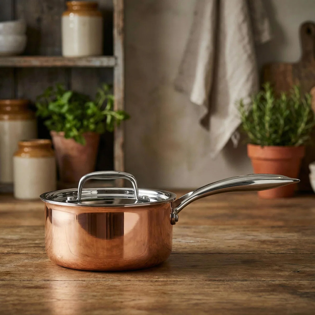 Ківш із кришкою Spring Culinox, об'єм 1,4 л, діаметр 16 см, мідний