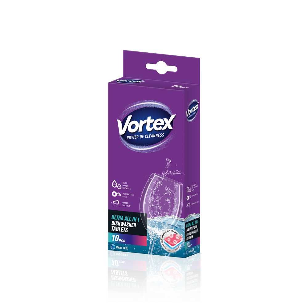 product image - Таблетки для посудомоечной машины all in 1 Vortex, 10 шт, БЕЗ ФОСФАТОВ